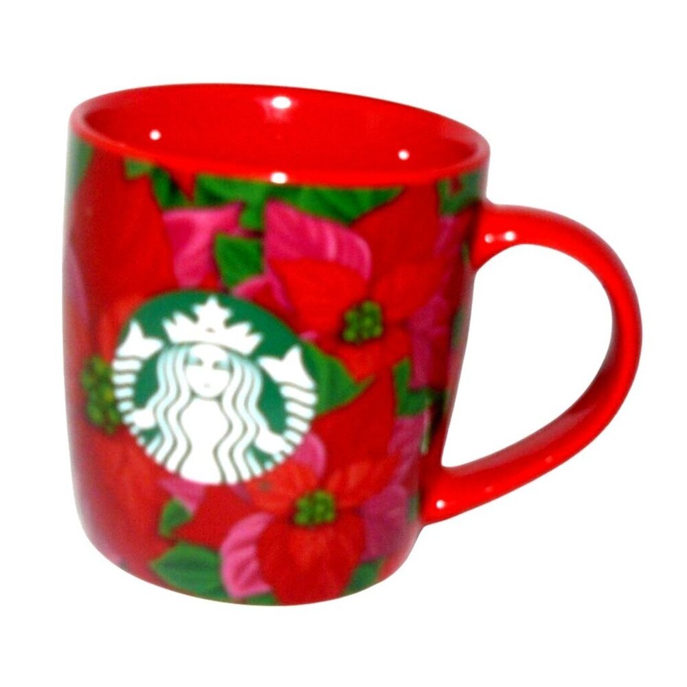 Starbucks Red Poinsettia Ceramic Coffee Mug Festive Holiday Design 12 fl oz